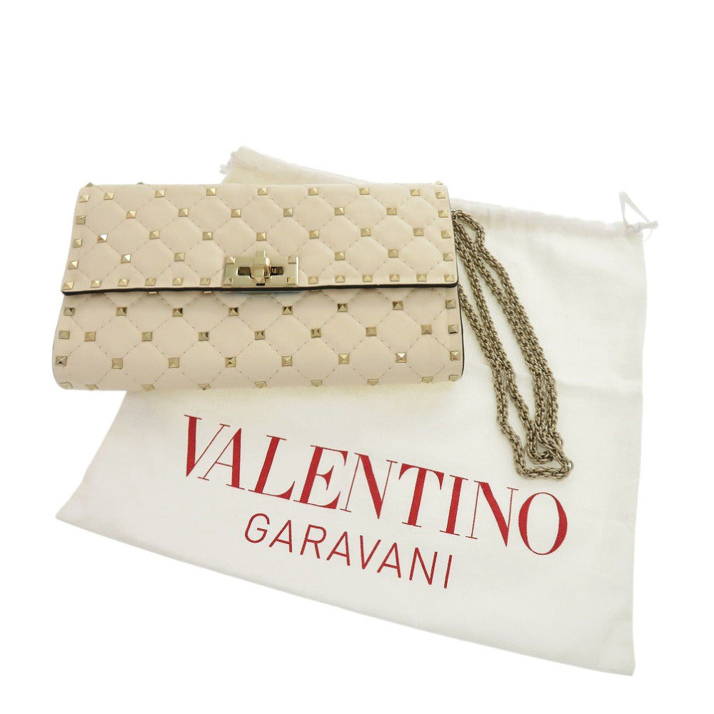 新品同様 ヴァレンティノ・ガラヴァーニ ロックスタッズ レザー ライトアイボリー ショルダーバッグ 1064【中古】Valentino Garavani