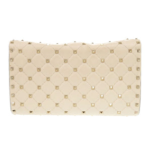 新品同様 ヴァレンティノ・ガラヴァーニ ロックスタッズ レザー ライトアイボリー ショルダーバッグ 1064【中古】Valentino Garavani