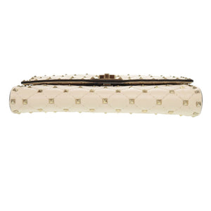 新品同様 ヴァレンティノ・ガラヴァーニ ロックスタッズ レザー ライトアイボリー ショルダーバッグ 1064【中古】Valentino Garavani