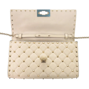 新品同様 ヴァレンティノ・ガラヴァーニ ロックスタッズ レザー ライトアイボリー ショルダーバッグ 1064【中古】Valentino Garavani