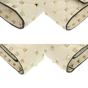 新品同様 ヴァレンティノ・ガラヴァーニ ロックスタッズ レザー ライトアイボリー ショルダーバッグ 1064【中古】Valentino Garavani