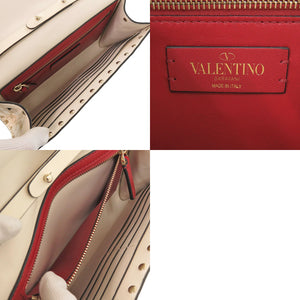 新品同様 ヴァレンティノ・ガラヴァーニ ロックスタッズ レザー ライトアイボリー ショルダーバッグ 1064【中古】Valentino Garavani