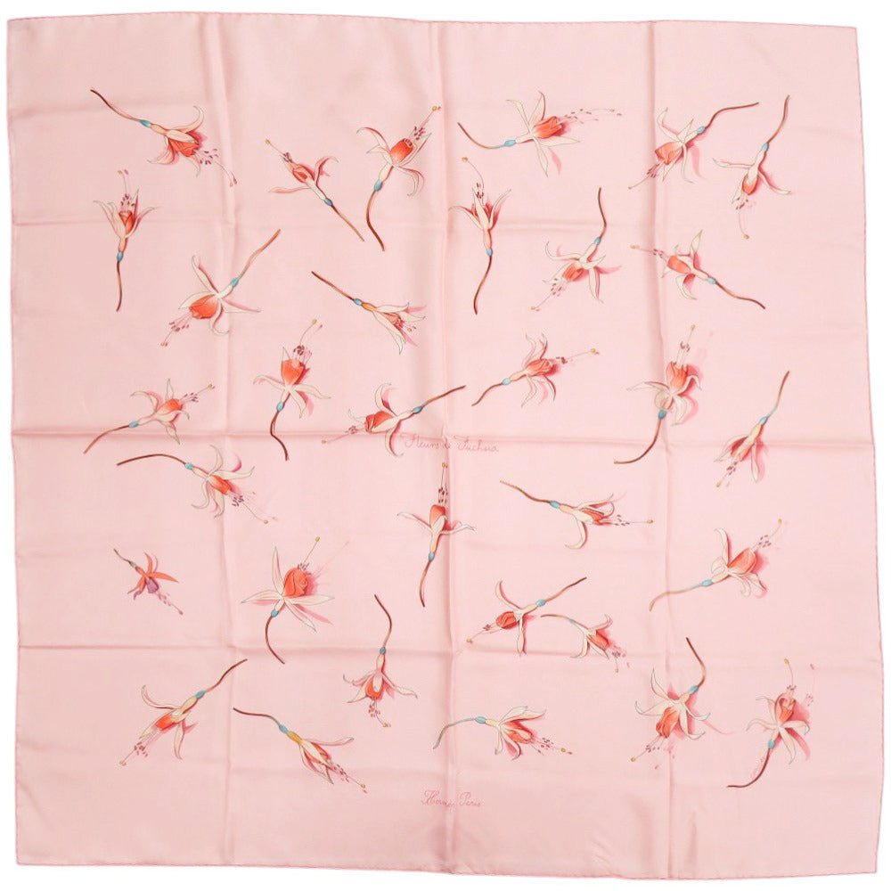 美品 エルメス カレ90 Fleurs De Fuchsia フクシャの花 シルク ピンク スカーフ 1875【中古】HERMES