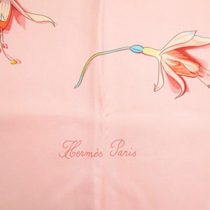 美品 エルメス カレ90 Fleurs De Fuchsia フクシャの花 シルク ピンク スカーフ 1875【中古】HERMES