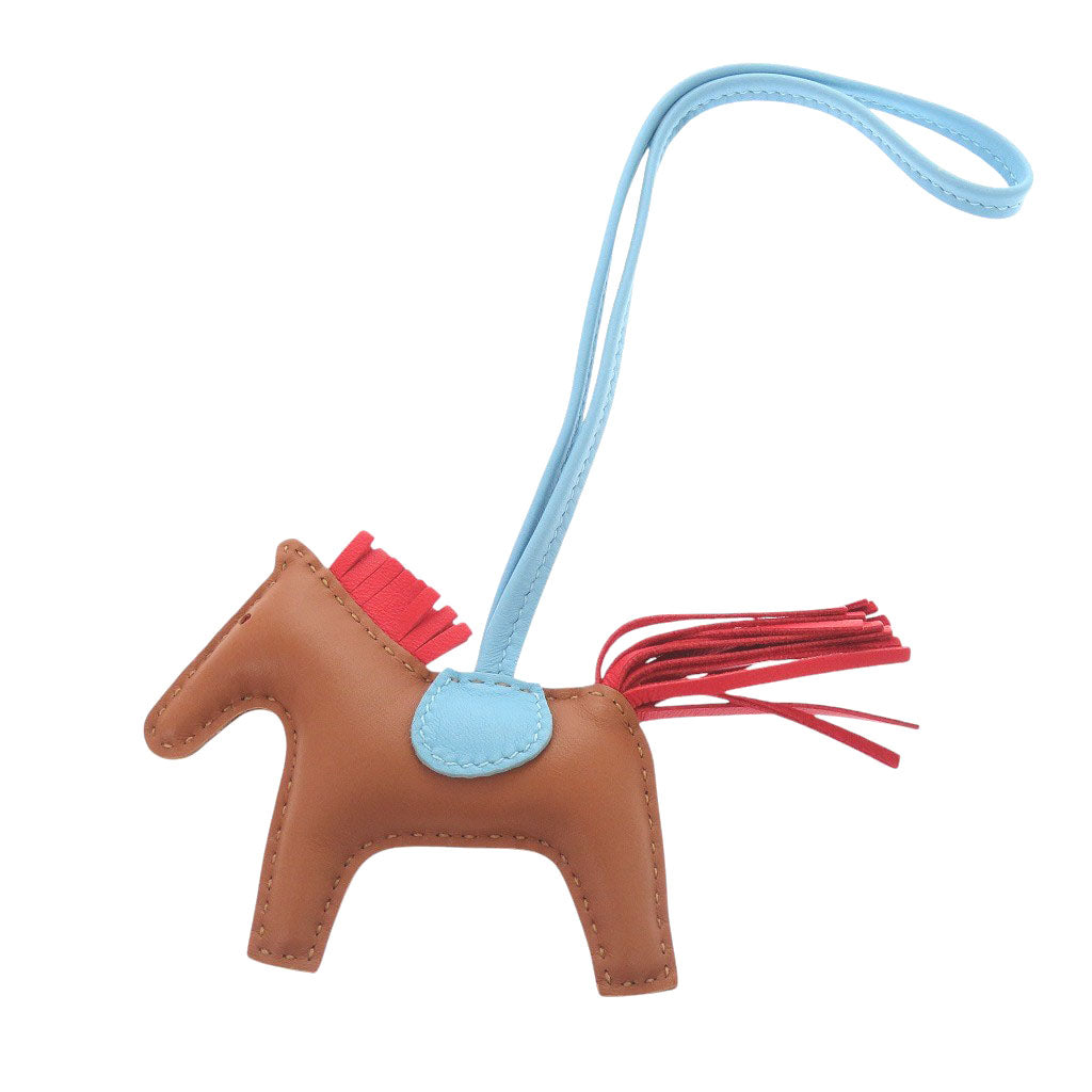 美品 エルメス ロデオPM アニョーミロ ゴールド/ルージュインディアン／セレステ D刻印(2019年製) バッグチャーム 茶 1516【中古】HERMES