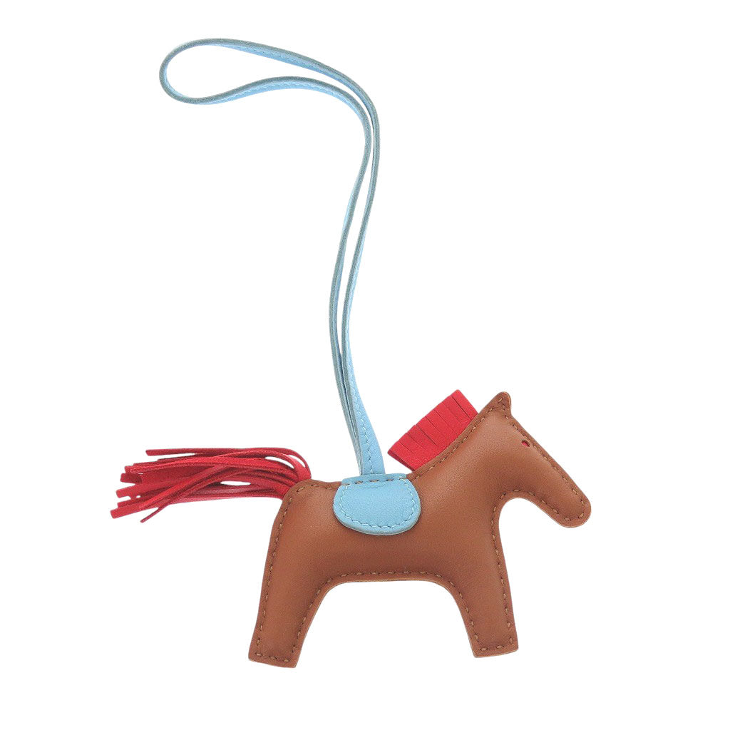 美品 エルメス ロデオPM アニョーミロ ゴールド/ルージュインディアン／セレステ D刻印(2019年製) バッグチャーム 茶 1516【中古】HERMES