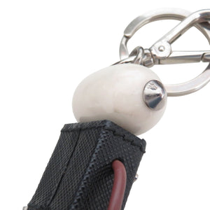 プラダ ロボット サフィアーノレザー バッグチャーム レザー シルバー金具 ブラック ゴールド レッド バッグチャーム 0391-3【中古】PRADA