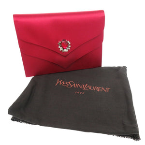 新品同様 イヴ サンローラン ヴィンテージ サテン ストーン レッド クラッチバッグ 赤 1955【中古】YVES SAINT LAURENT