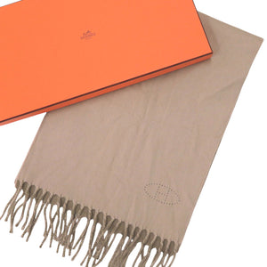 美品 エルメス エブリン パンチングマフラー フリンジ カシミヤ ベージュ 0788【中古】HERMES