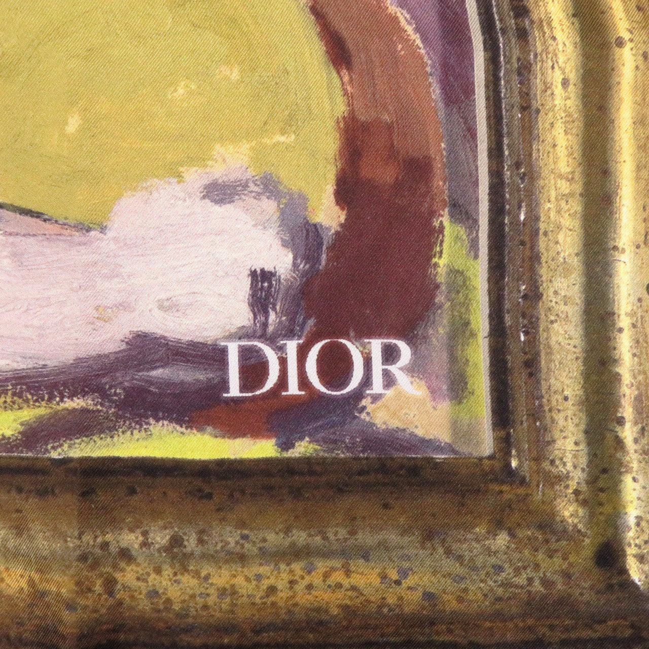 新品同様 ディオール シルク ブラウン グリーン イエロー マルチカラー スカーフ 0671【中古】Dior