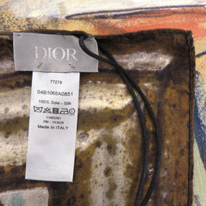 新品同様 ディオール シルク ブラウン グリーン イエロー マルチカラー スカーフ 0671【中古】Dior