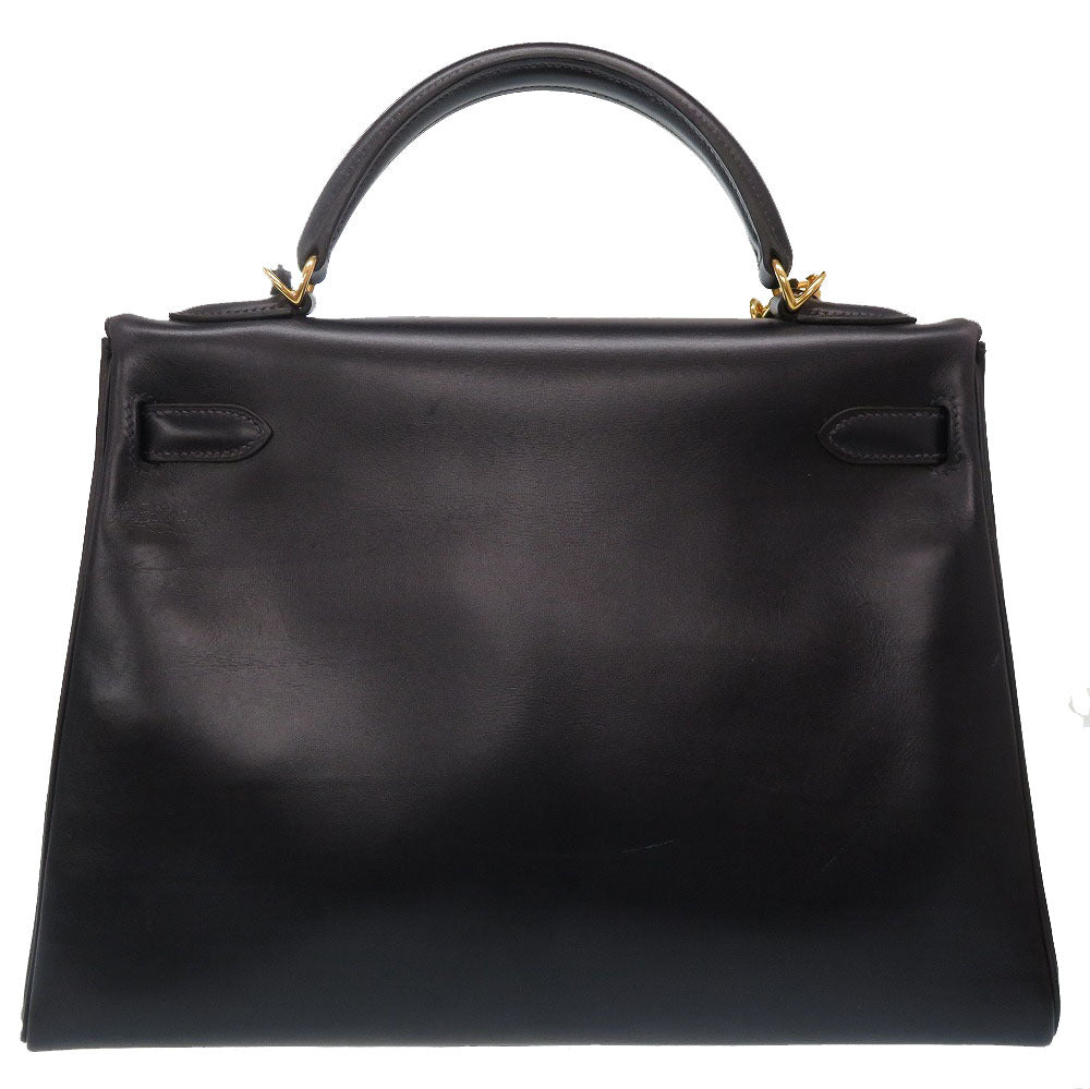 美品 エルメス ケリー32 内縫い ボックスカーフ ネイビー ゴールド金具 □E刻印 新金具 V金具 ハンドバッグ バッグ 紺 0130 【中古】 HERMES