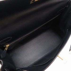 美品 エルメス ケリー32 内縫い ボックスカーフ ネイビー ゴールド金具 □E刻印 新金具 V金具 ハンドバッグ バッグ 紺 0130 【中古】 HERMES