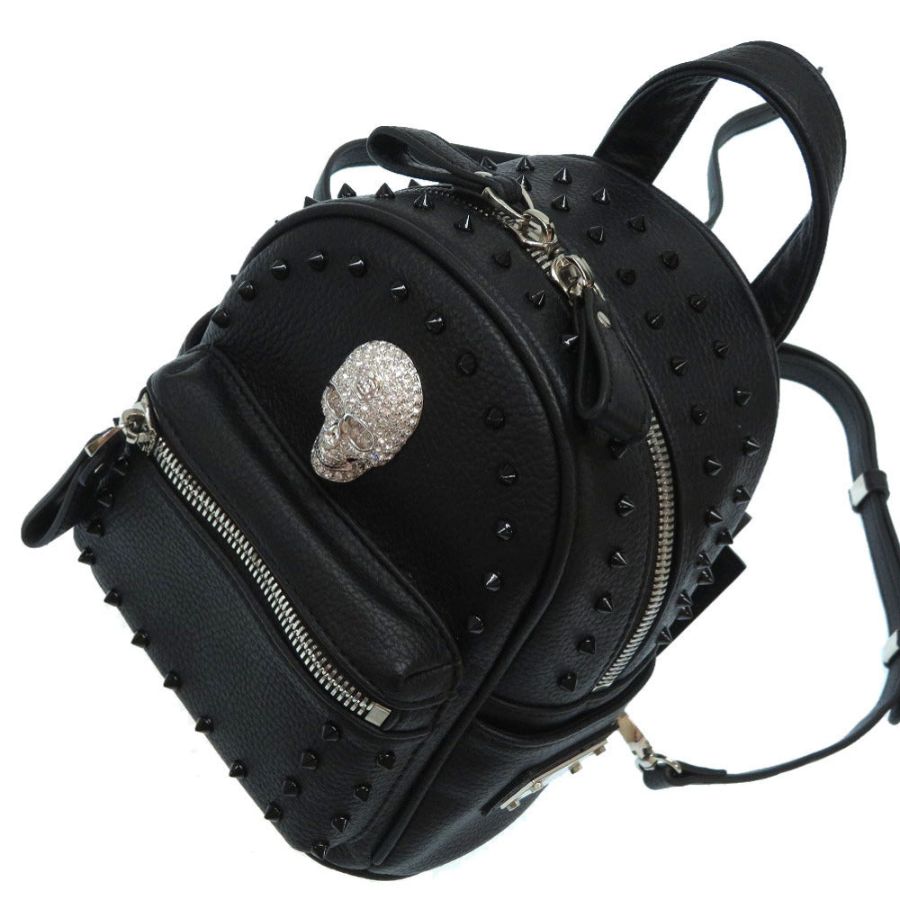 未使用 フィリップ プレイン スカル スタッズ レザー リュック バックパック ブラック 黒 0177【中古】PHILIPP PLEIN