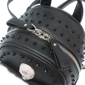 未使用 フィリップ プレイン スカル スタッズ レザー リュック バックパック ブラック 黒 0177【中古】PHILIPP PLEIN