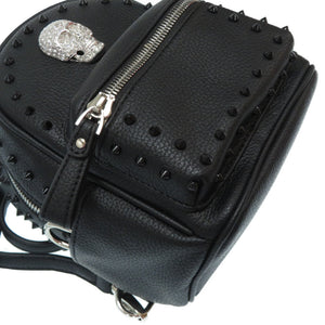 未使用 フィリップ プレイン スカル スタッズ レザー リュック バックパック ブラック 黒 0177【中古】PHILIPP PLEIN