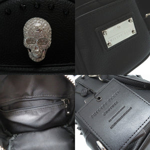 未使用 フィリップ プレイン スカル スタッズ レザー リュック バックパック ブラック 黒 0177【中古】PHILIPP PLEIN