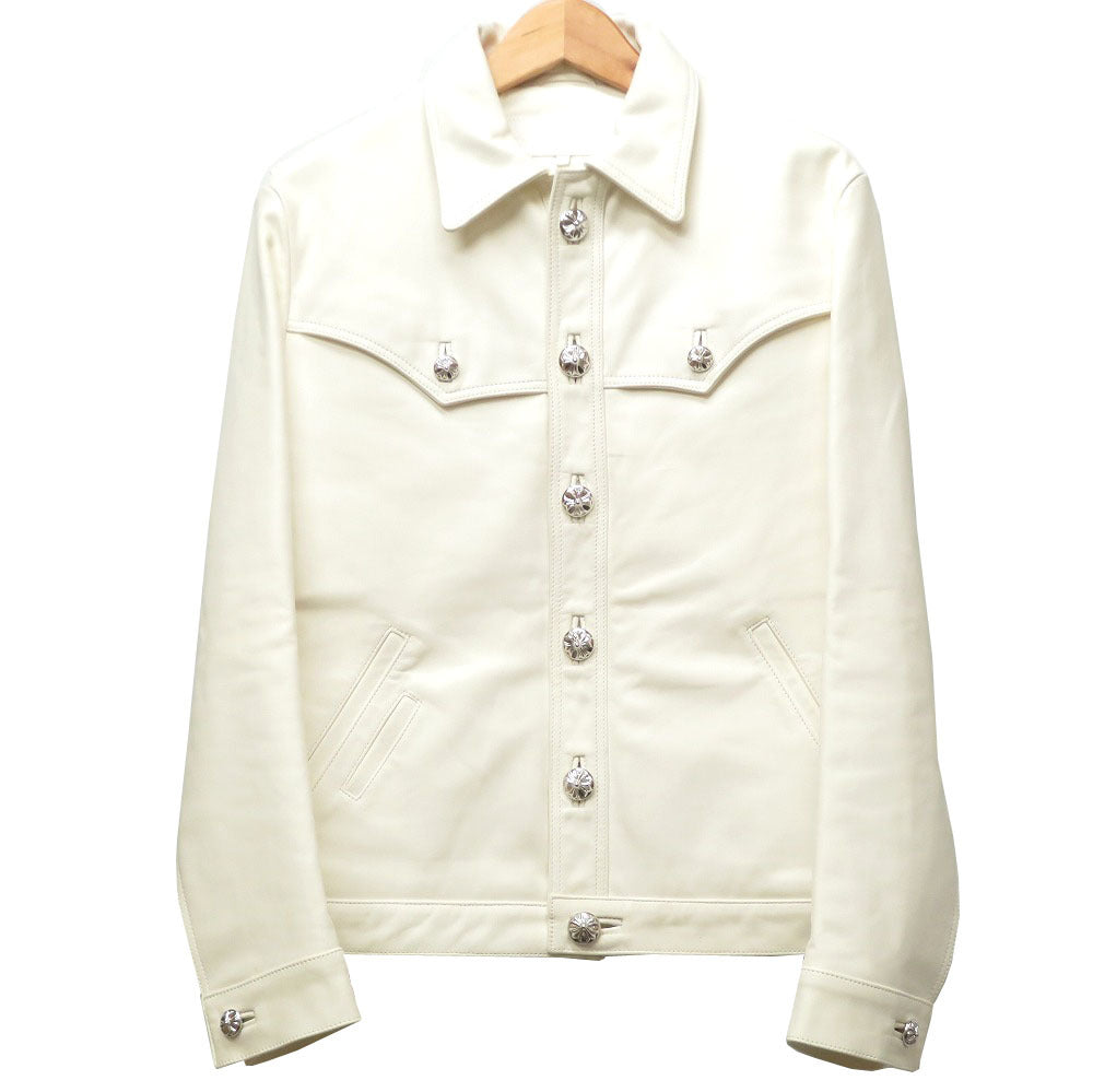 クロムハーツ クラシックジーン ホースレザー 馬革 ジャケット ライダースジャケット ホワイト サイズＳ メンズ 0107【中古】CHROME HEARTS