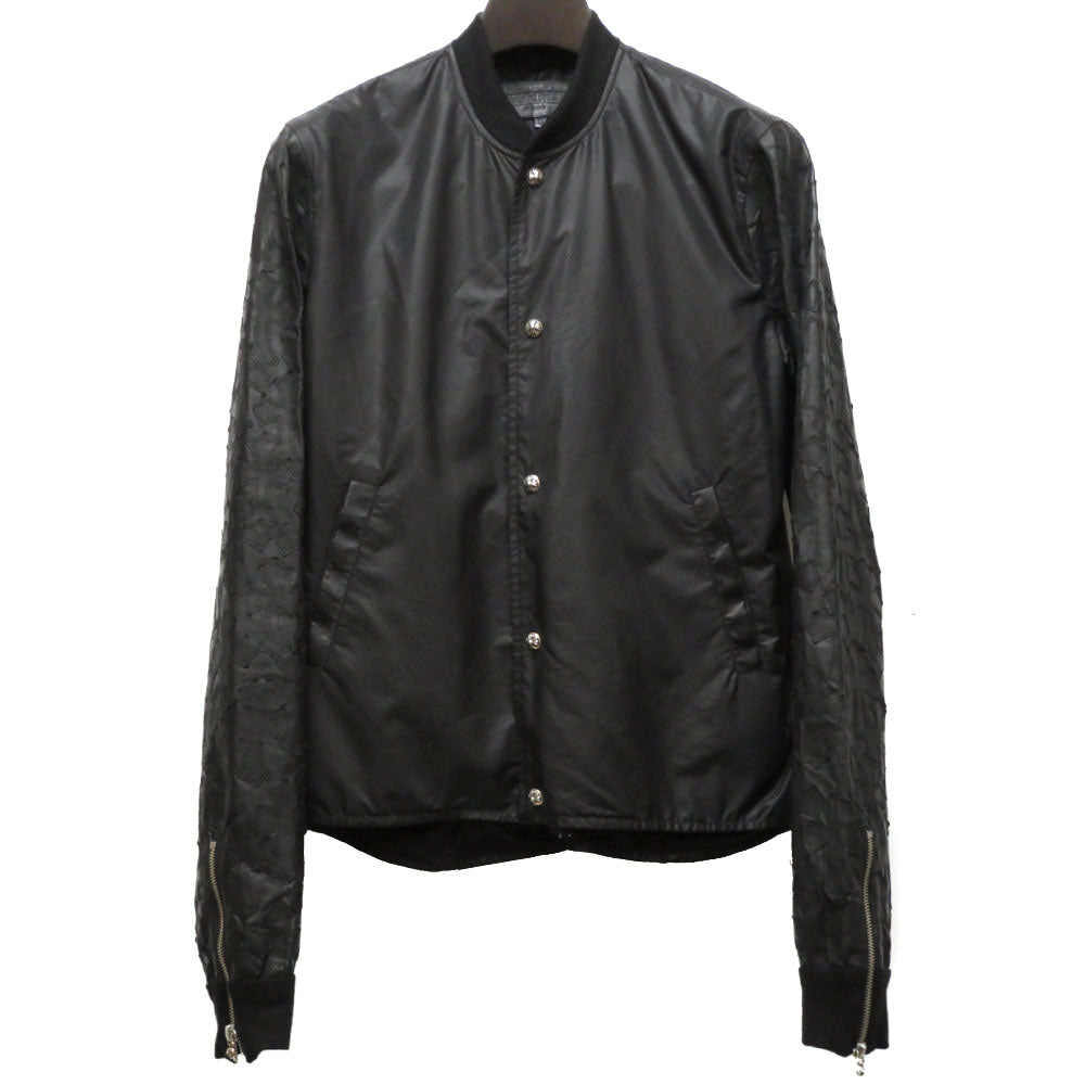 美品 クロムハーツ FLURIES フラリーズ 袖レザー セメタリークロス ジャケット ブルゾン ブラック サイズS メンズ 黒 0108【中古】CHROME HEARTS