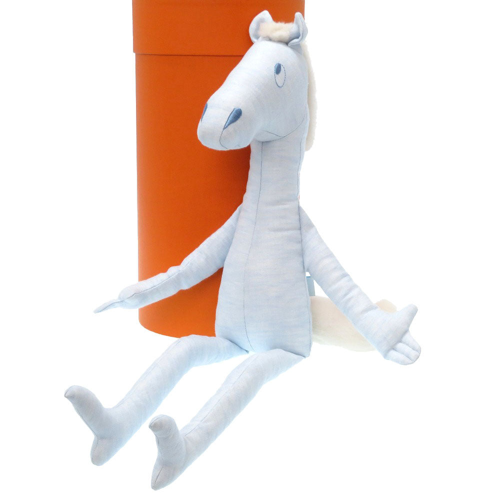 新品同様 エルメス マスコット ポット ヨック ぬいぐるみ リネン ブルー 人形 馬 ホース 0133【中古】HERMES