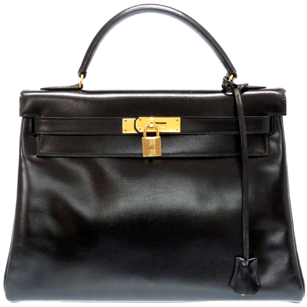 Bランク 割れなし 業者販売 エルメス ケリー32 内縫い ボックスカーフ ブラック ゴールド金具 ヴィンテージ ハンドバッグ バッグ HERMES 2号店