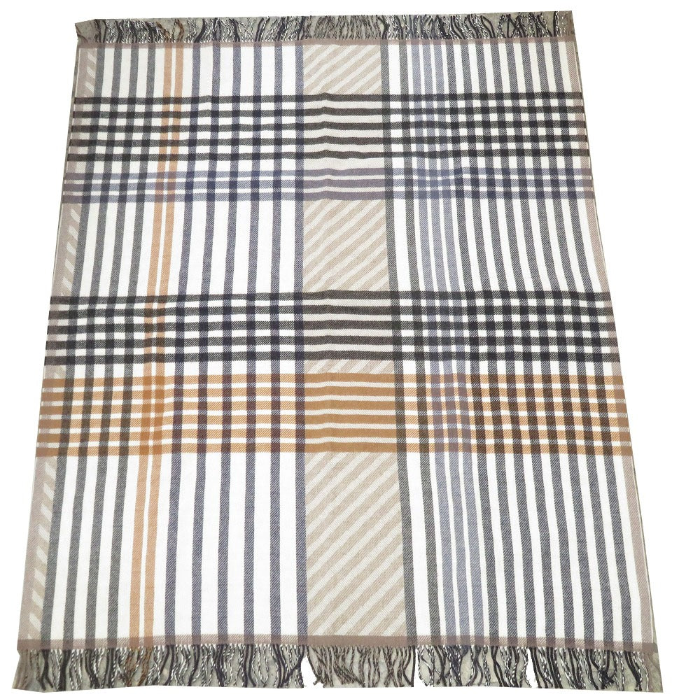 未使用 エルメス チェック ストライプ ウール100％ ブランケット 毛布 イギリス製 0147 【中古】 HERMES