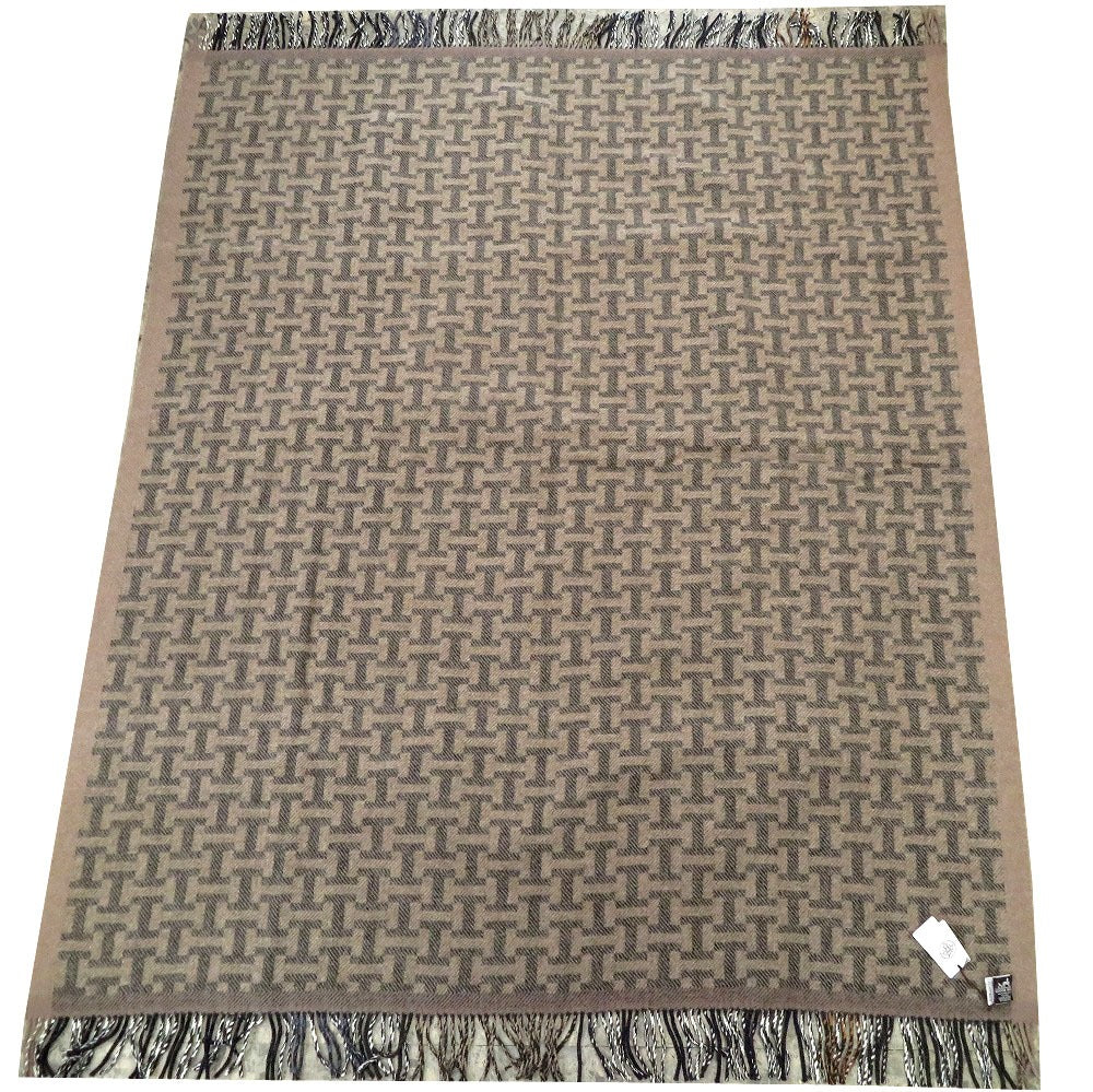 未使用 エルメス チェック ストライプ ウール100％ ブランケット 毛布 イギリス製 0147 【中古】 HERMES