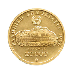 美品 ギリシャ 20.000ドラクマ オリンピック100周年 記念コイン K21.6イエローゴールド ゴールド メダル コイン 金貨 0157 【中古】 アンティーク