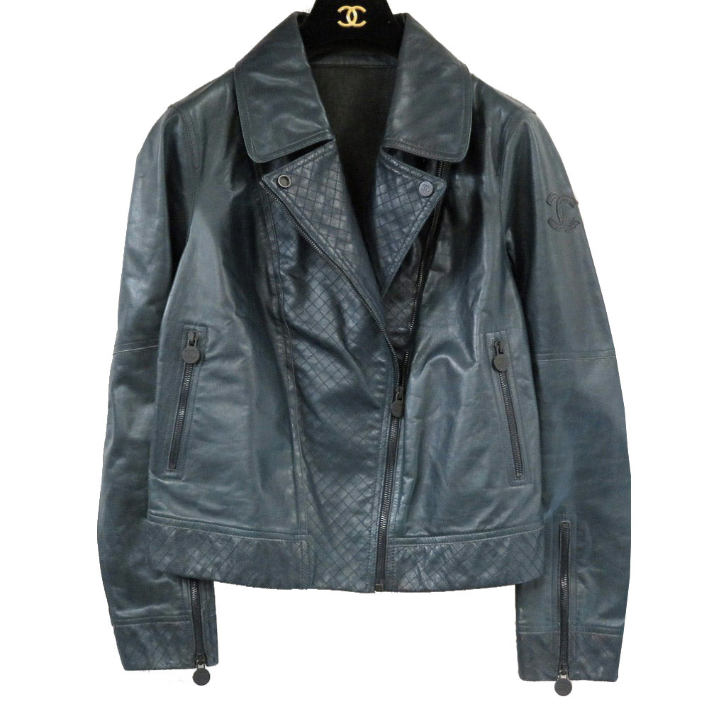 シャネル ライダース ダブル レザージャケット P43495C00177 ネイビー 40サイズ 0164【中古】CHANEL レディース