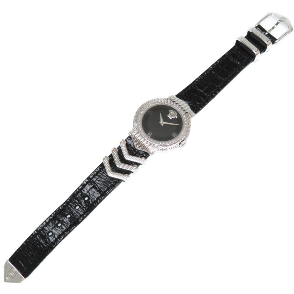 新品同様 ジャンニ ヴェルサーチ クオーツ 腕時計 メデューサ GP/レザー ブラック/シルバー 黒文字盤 0481【中古】Gianni Versace レディース