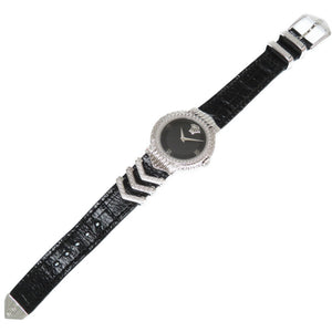 新品同様 ジャンニ ヴェルサーチ クオーツ 腕時計 メデューサ GP/レザー ブラック/シルバー 黒文字盤 0481【中古】Gianni Versace レディース