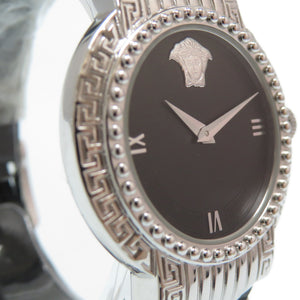 新品同様 ジャンニ ヴェルサーチ クオーツ 腕時計 メデューサ GP/レザー ブラック/シルバー 黒文字盤 0481【中古】Gianni Versace レディース