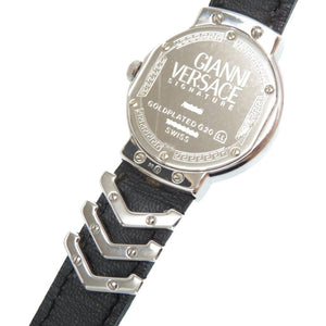 新品同様 ジャンニ ヴェルサーチ クオーツ 腕時計 メデューサ GP/レザー ブラック/シルバー 黒文字盤 0481【中古】Gianni Versace レディース