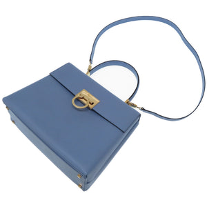 美品 フェラガモ ガンチーニ レザー ブルー 水色 2way ハンドバッグ ゴールド金具 0485 【中古】Ferragamo