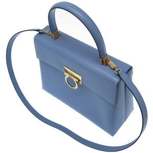 美品 フェラガモ ガンチーニ レザー ブルー 水色 2way ハンドバッグ ゴールド金具 0485 【中古】Ferragamo