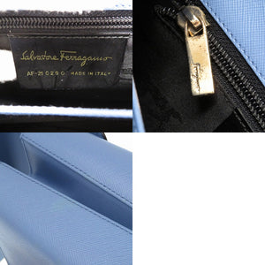 美品 フェラガモ ガンチーニ レザー ブルー 水色 2way ハンドバッグ ゴールド金具 0485 【中古】Ferragamo