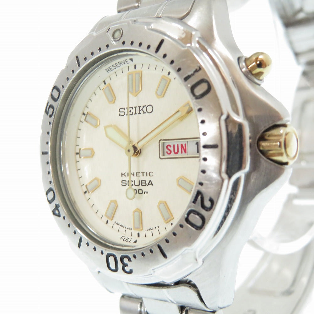 セイコー スキューバ キネティック ダイバーズ 5M63-0B30 オートクオーツ 腕時計 逆回転防止ベゼル SS アイボリー文字盤 0551【中古】SEIKO メンズ
