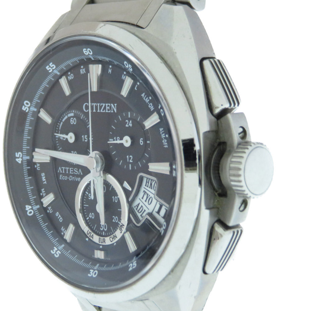 シチズン アテッサ エコドライブ ソーラー 電波 腕時計 チタン H610-T015581 ブラック 黒文字盤 0594【中古】CITIZEN メンズ