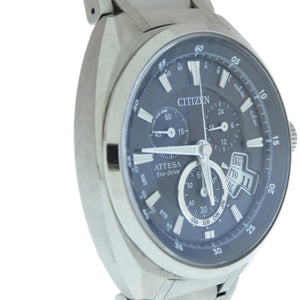 シチズン アテッサ エコドライブ ソーラー 電波 腕時計 チタン H610-T015581 ブラック 黒文字盤 0594【中古】CITIZEN メンズ