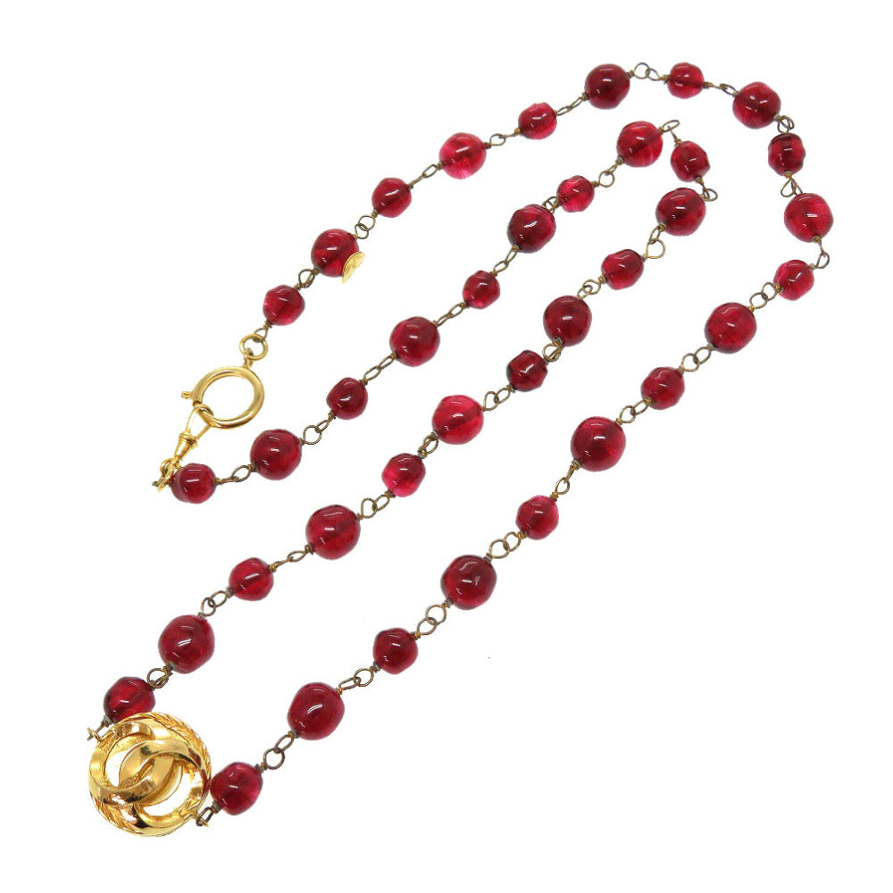 シャネル ヴィンテージ ココマーク レッド ストーン ネックレス アクセサリー 赤 0770 【中古】 CHANEL