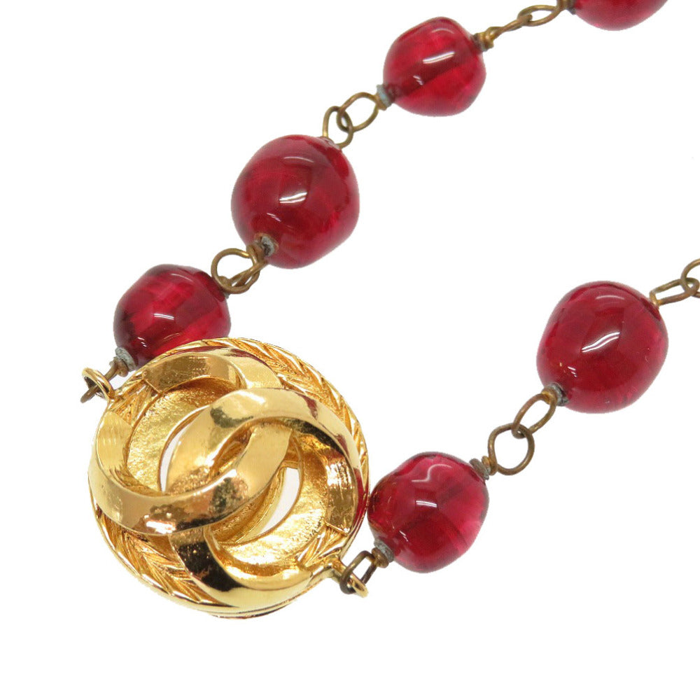 シャネル ヴィンテージ ココマーク レッド ストーン ネックレス アクセサリー 赤 0770 【中古】 CHANEL