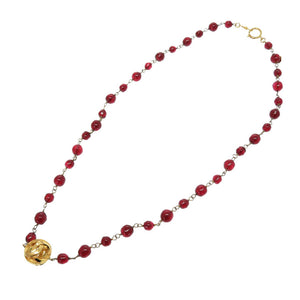 シャネル ヴィンテージ ココマーク レッド ストーン ネックレス アクセサリー 赤 0770 【中古】 CHANEL