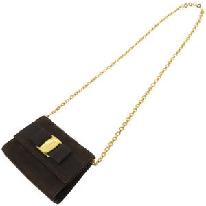 美品 サルヴァトーレ フェラガモ ヴァラ チェーン ショルダーバッグ 4Q-213202 スウェード ブラウン 0798【中古】Salvatore Ferragamo