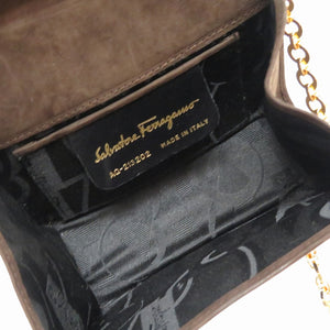 美品 サルヴァトーレ フェラガモ ヴァラ チェーン ショルダーバッグ 4Q-213202 スウェード ブラウン 0798【中古】Salvatore Ferragamo
