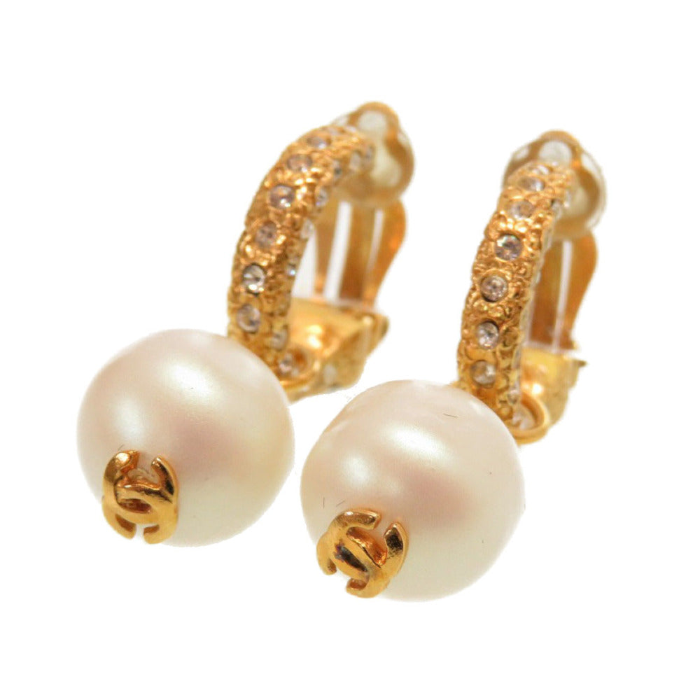 美品 シャネル ヴィンテージ フェイクパール ストーン ココマーク 01P ゴールド イヤリング アクセサリー 0125 【中古】 CHANEL