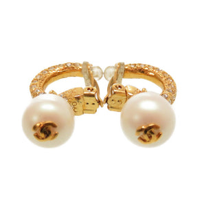美品 シャネル ヴィンテージ フェイクパール ストーン ココマーク 01P ゴールド イヤリング アクセサリー 0125 【中古】 CHANEL