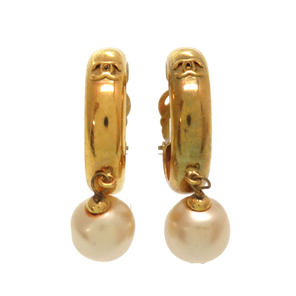 美品 シャネル ヴィンテージ フェイクパール ループ ココマーク 93P ゴールド イヤリング アクセサリー 0055 【中古】 CHANEL