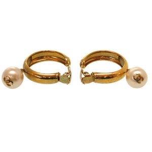 美品 シャネル ヴィンテージ フェイクパール ループ ココマーク 93P ゴールド イヤリング アクセサリー 0055 【中古】 CHANEL