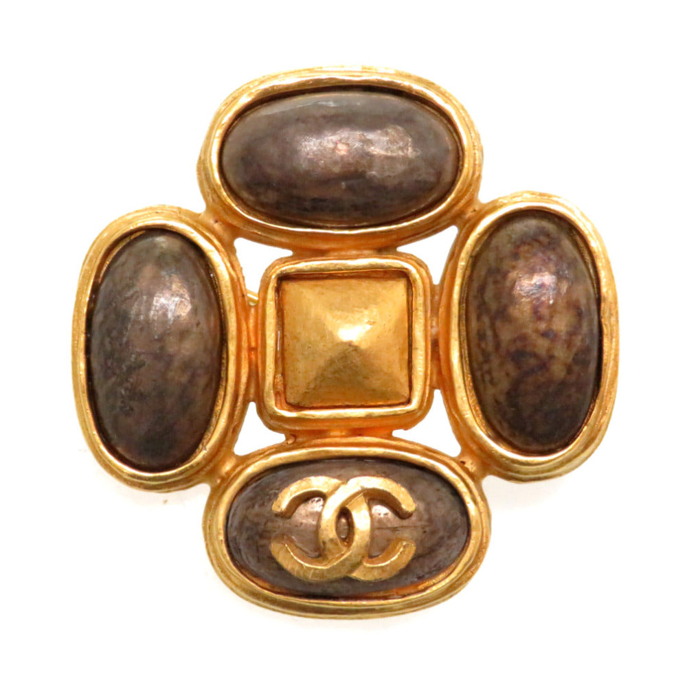 美品 シャネル ココマーク ストーン ゴールド ブローチ ヴィンテージ 97A アクセサリー 0065【中古】CHANEL