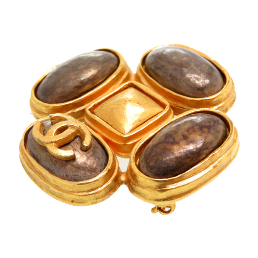 美品 シャネル ココマーク ストーン ゴールド ブローチ ヴィンテージ 97A アクセサリー 0065【中古】CHANEL